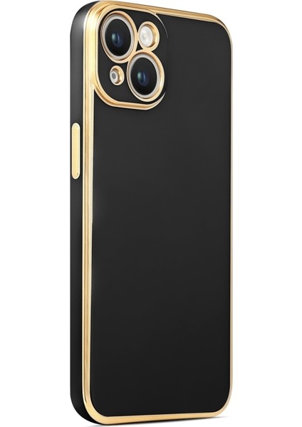 iPhone 14 Plus Parlak Yapılı ve Kenarları Altın Görünümlü Şık Bark Premium Silikon Kılıf