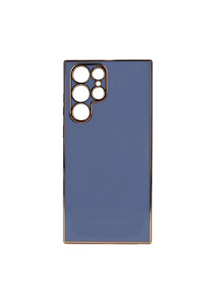Samsung Galaxy S22 Ultra Parlak Yapılı ve Kenarları Altın Görünümlü Şık Bark Premium Silikon Kılıf