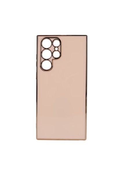 Samsung Galaxy S22 Ultra Parlak Yapılı ve Kenarları Altın Görünümlü Şık Bark Premium Silikon Kılıf