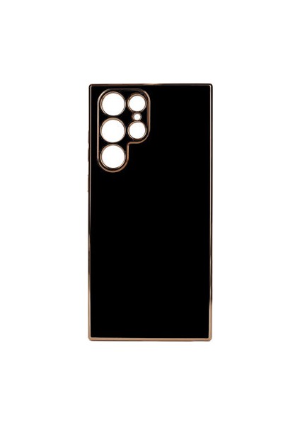 Samsung Galaxy S22 Ultra Parlak Yapılı ve Kenarları Altın Görünümlü Şık Bark Premium Silikon Kılıf