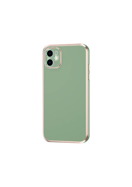 iPhone 12 Parlak Yapılı ve Kenarları Altın Görünümlü Şık Bark Premium Silikon Kılıf
