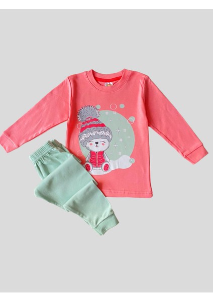 Elmas Kids Kız Çocuk %100 Pamuklu Şapkalı Kız Desenli Pijama Takımı