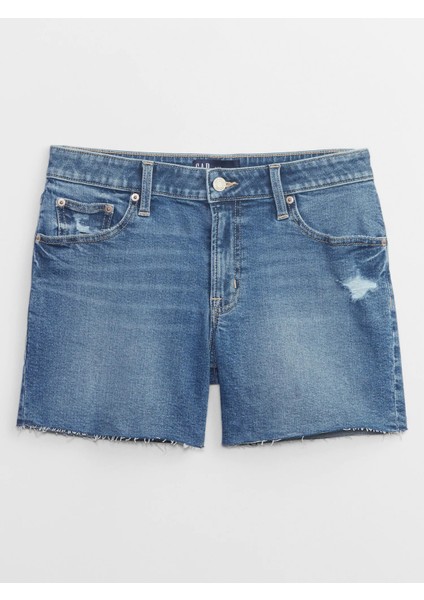 Mid Rise Distressed Washwell™ Jean Şort