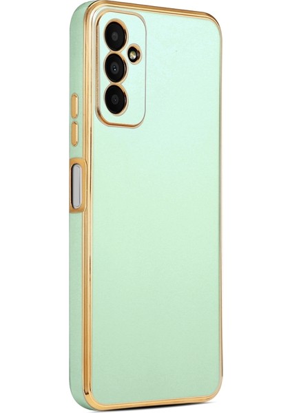 Samsung Galaxy M23 Parlak Yapılı ve Kenarları Altın Görünümlü Şık Bark Premium Silikon Kılıf