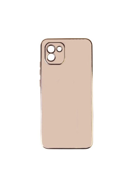 Samsung Galaxy A03 Parlak Yapılı ve Kenarları Altın Görünümlü Şık Bark Premium Silikon Kılıf