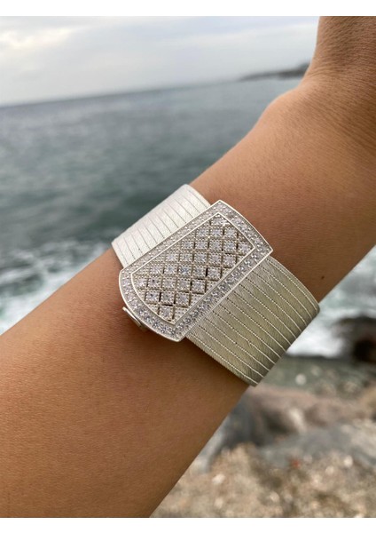 Kadın 13 Sıra Gümüş Prenses Toka Trabzon Hasır Bileklik