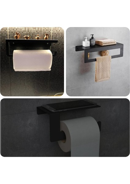 Modern Metal 3'lü Set: Raflı Banyo Havlu Askılığı Rulo Havlu Askılığı Tuvalet Kağıtlığı