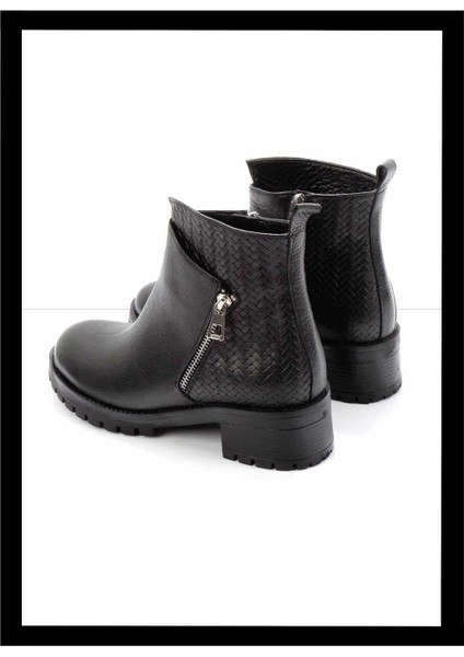 Siyah Siyah Örgü Hakiki Deri Kadın Bot & Bootie K02531230203