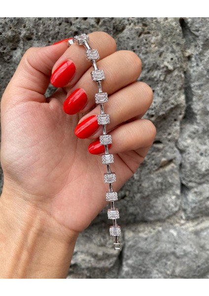 Kadın Gümüş Bagetli Bileklik