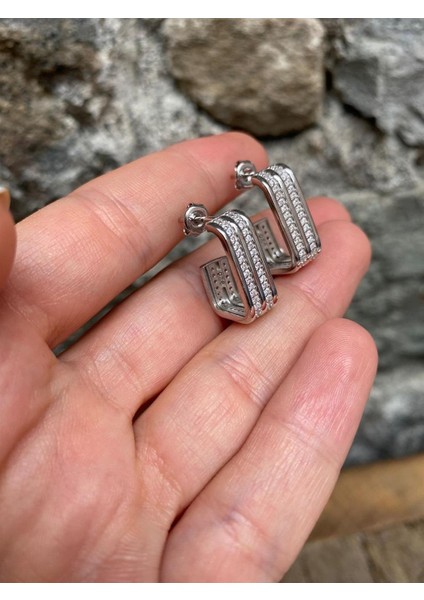 Kadın Gümüş Zirkon Taşlı Tasarım Küpe fiyatları