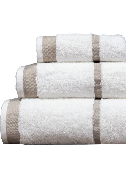 Penye Banyo Havlu Takımı 3lü Set 30X50 50X90 90X150 Beyaz / Bej fiyatları