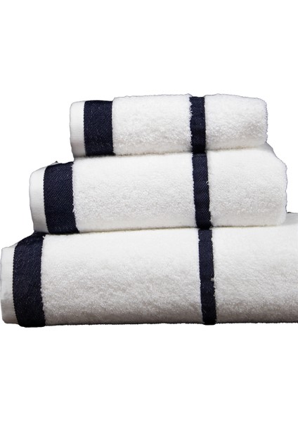 Penye Banyo Havlu Takımı 3lü Set 30X50 50X90 90X150 Beyaz / Lacivert fiyatları