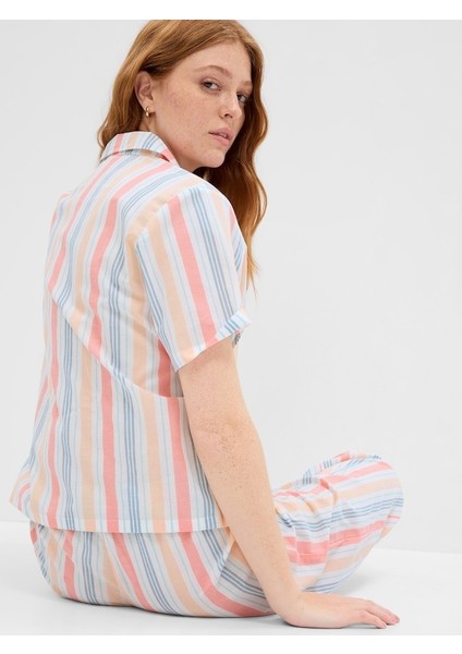 Çizgili Poplin Pijama Üstü