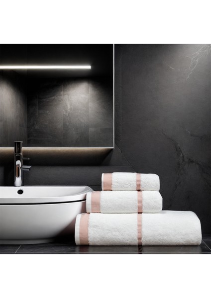 Penye Banyo Havlu Takımı 3lü Set 30X50 50X90 90X150 Beyaz / Pembe