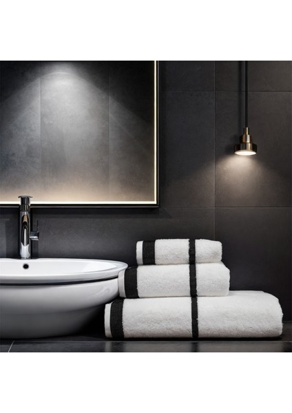 Penye Banyo Havlu Takımı 3lü Set 30X50 50X90 90X150 Beyaz / Siyah