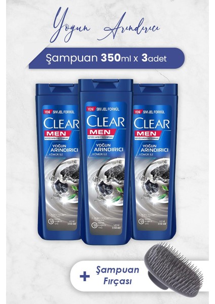 Men Şampuan Yoğun Arındırıcı 350 ml x 3 Adet ve Şampuan Fırçası