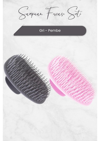 Şampuan Fırçası Gri ve Pembe 2'li Set