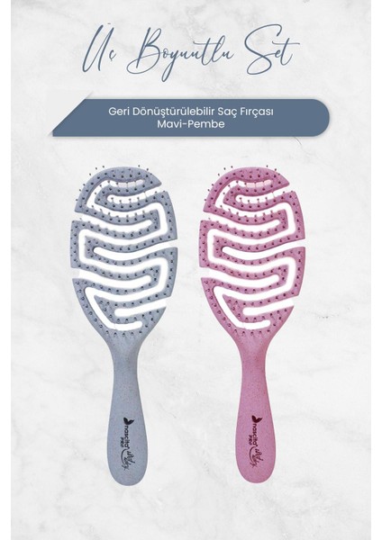 Üç Boyutlu Geri Dönüştürülebilir Saç Fırçası Pembe ve Mavi