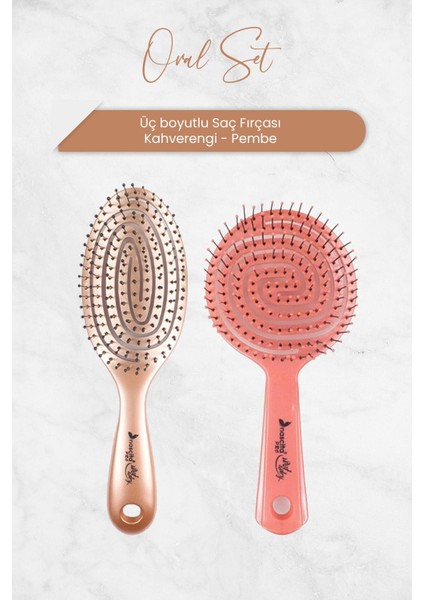 Üç Boyutlu Oval Saç Fırçası Kahverengi ve Pembe