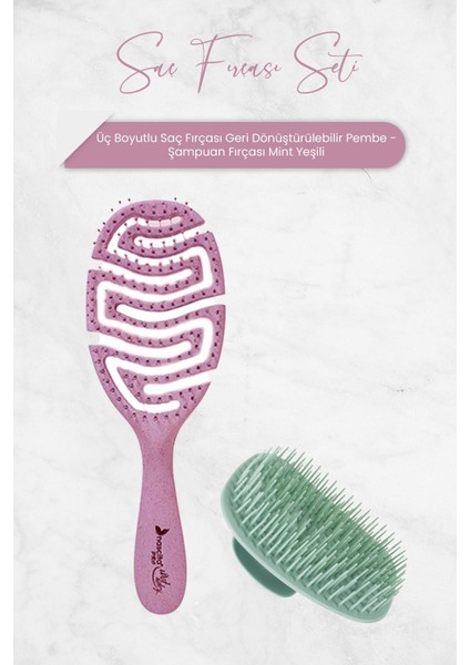 Üç Boyutlu Saç Fırçası Geri Dönüştürülebilir Pembe ve Şampuan Fırçası Mint Yeşili