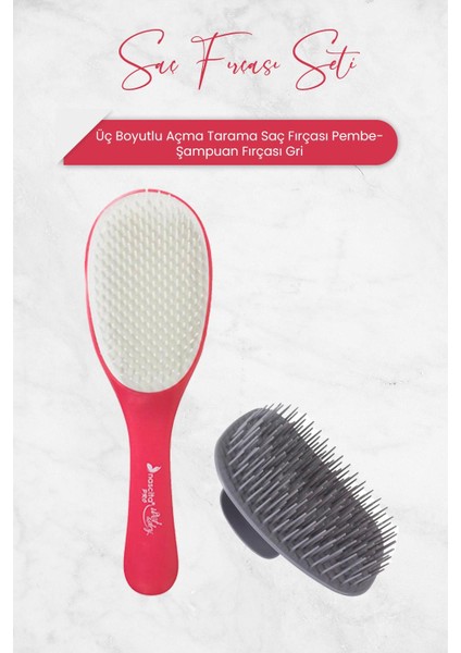 Üç Boyutlu Açma Tarama Saç Fırçası Pembe ve Şampuan Fırçası Gri