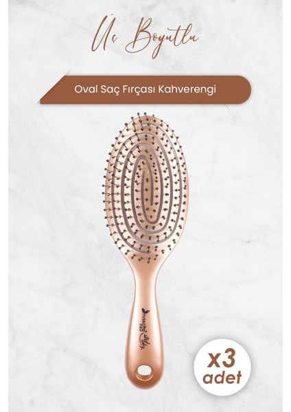 Üç Boyutlu Oval Saç Fırçası Kahverengi x 3 Adet