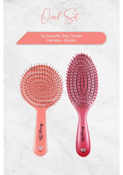 Üç Boyutlu Oval Saç Fırçası Pembe ve Bordo