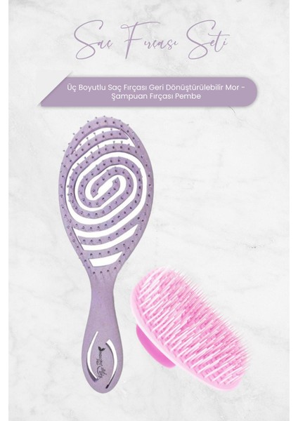 Üç Boyutlu Saç Fırçası Geri Dönüştürülebilir Mor ve Şampuan Fırçası Pembe