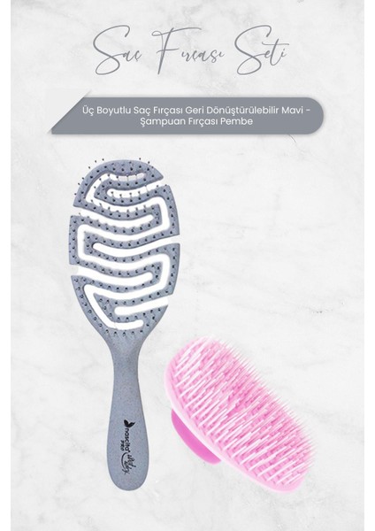 Üç Boyutlu Saç Fırçası Geri Dönüştürülebilir Mavi ve Şampuan Fırçası Pembe