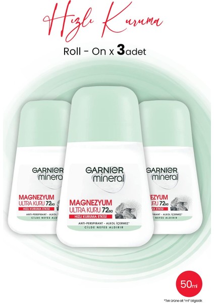Mineral Magnezyum Ultra Kuru Roll-On 72 Saat x 3 Adet