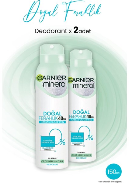Mineral 48 Saat Doğal Ferahlık Kadın Sprey Deodorant 150 ml x 2 Adet