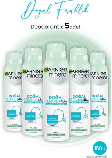 Mineral 48 Saat Doğal Ferahlık Kadın Sprey Deodorant 150 ml x 5 Adet