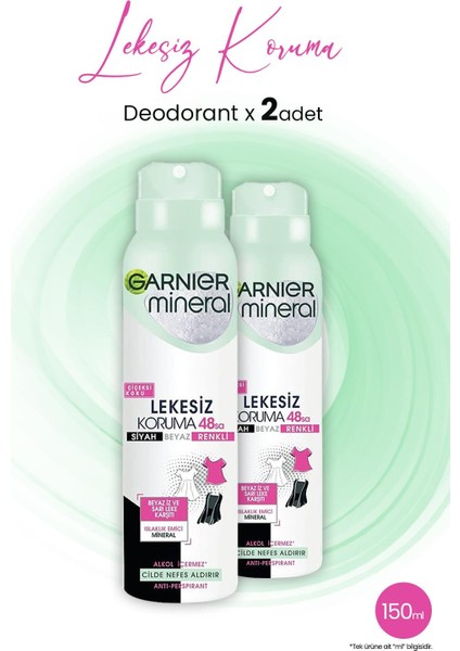 Mineral 48 Saat Lekesiz Koruma Çiçeksi Sprey Deodorant 150 ml x 2 Adet