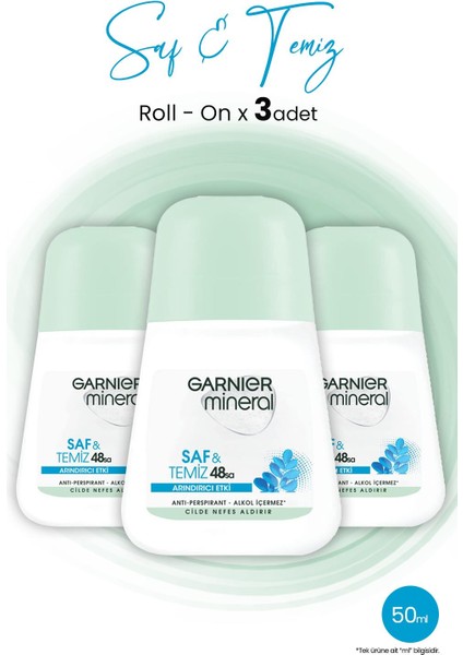 Mineral Saf ve Temiz Roll-On Deodorant x 3 Adet