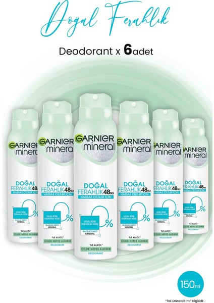 Mineral 48 Saat Doğal Ferahlık Kadın Sprey Deodorant 150 ml x 6 Adet