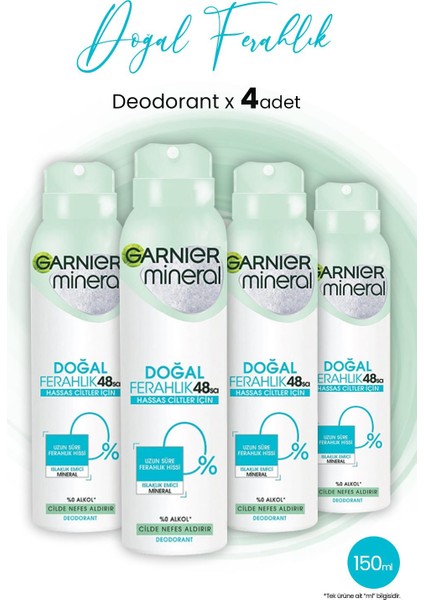 Mineral 48 Saat Doğal Ferahlık Kadın Sprey Deodorant 150 ml x 4 Adet