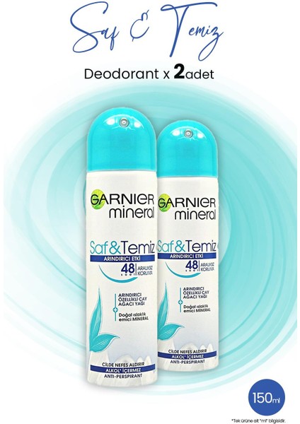 Mineral Saf ve Temiz Sprey Deodorant 48 Saat 150 ml x 2 Adet