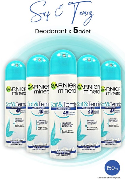 Mineral Saf ve Temiz Sprey Deodorant 48 Saat 150 ml x 5 Adet