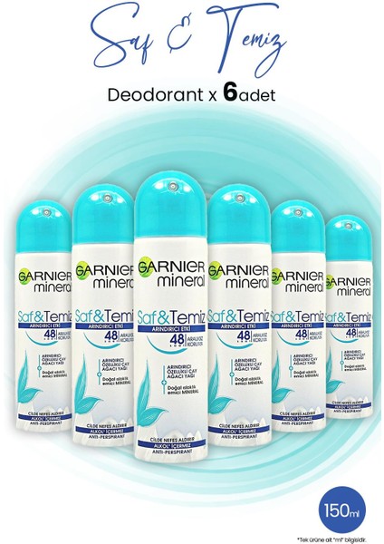 Mineral Saf ve Temiz Sprey Deodorant 48 Saat 150 ml x 6 Adet