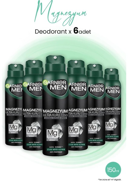 Men Magnezyum Ultra Kuru 72 Saat Sprey Deodorant 150 ml x 6 Adet