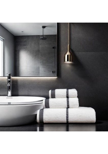 Penye Banyo Havlu Takımı 3lü Set 30X50 50X90 90X150 Beyaz / Gri