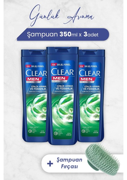 Men Şampuan Günlük Arınma ve Ferahlık 350 ml x 3 Adet ve Şampuan Fırçası