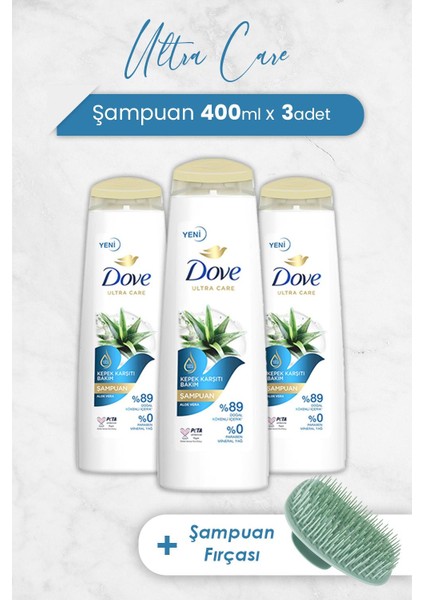 Ultra Care Şampuan Aloe Vera 400 ml x 3 Adet ve Şampuan Fırçası