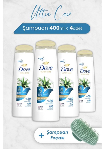 Ultra Care Şampuan Aloe Vera 400 ml x 4 Adet ve Şampuan Fırçası