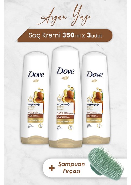 Saç Kremi Onarıcı Bakım Argan Yağı 350 ml x 3 Adet ve Şampuan Fırçası