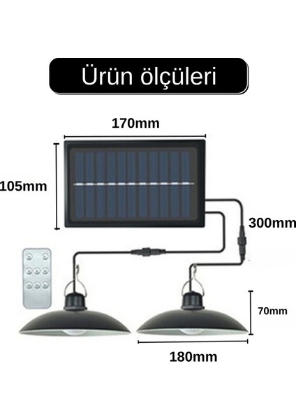 Solar 2 Ledli IP65 Su Geçirmez Sarkıt Bahçe Aydınlatma Güneş Enerjili Kumandalı LED Işık