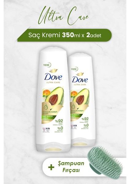 Ultra Care Saç Kremi Avokado Özü 350 ml x 2 Adet ve Şampuan Fırçası