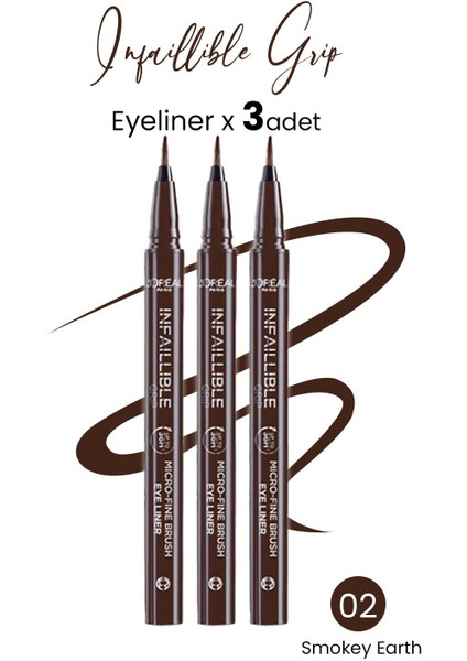 L'Oréal Paris Loreal Paris Infaillible Grip Eyeliner 02 Smokey Earth x 3 Adet