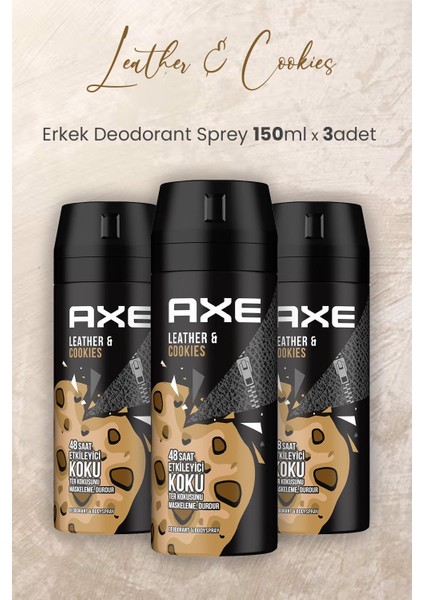 Leather & Cookies Erkek Deodorant Sprey 150 ml x 3 Adet