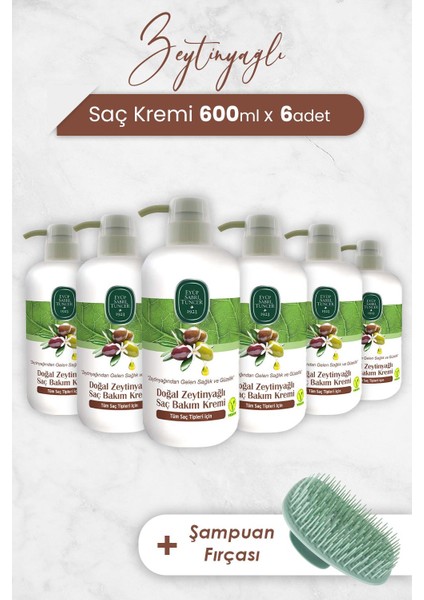 Zeytinyağlı Saç Kremi 600 ml x 6 Adet ve Şampuan Fırçası